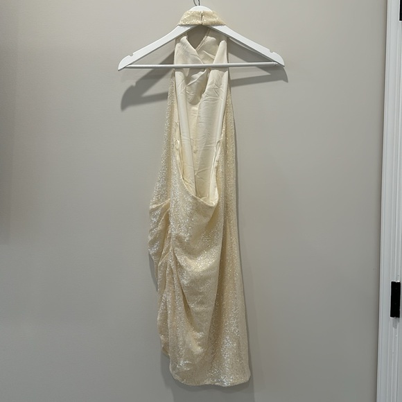 Amanda Uprichard Samba Dress Size Small Bridal White Sequins Halter Cowl Mini - Picture 9 of 12